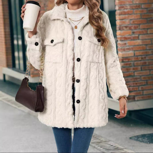 Doppelseitige Plüsch-Strickjacke mit Knöpfen
