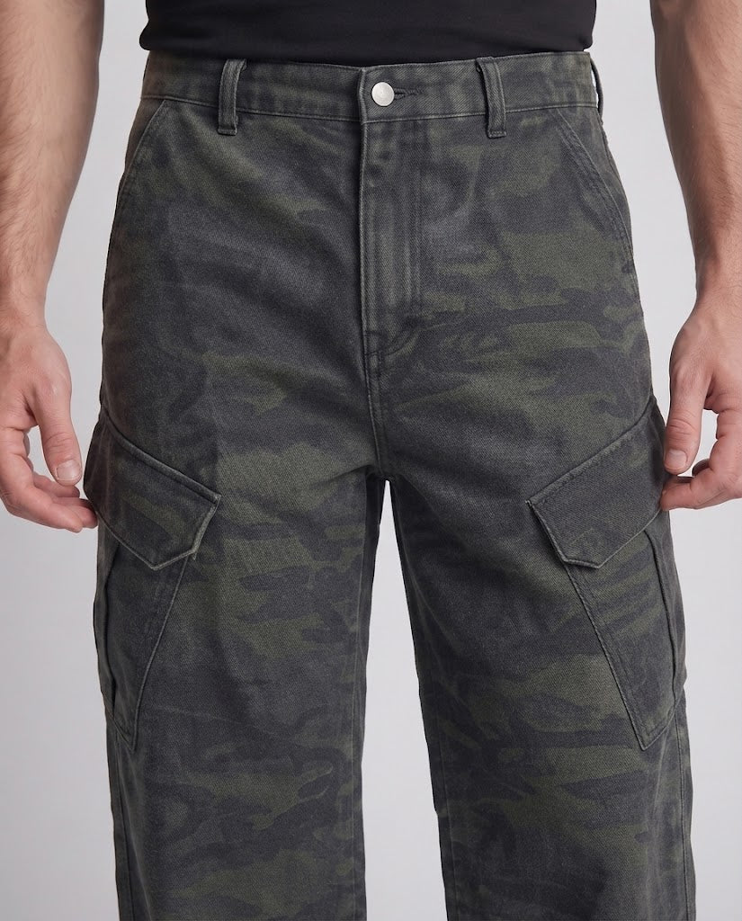Herren Locker fallende Camouflage‑Cargo‑Palazzo‑Hose mit extra weitem Bein und Mehrfachpattentaschen Shop Nory