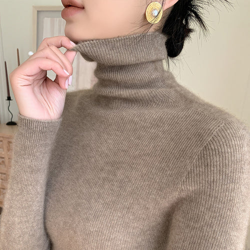Damen-Strickpullover mit Stehkragen, langärmelig, gefüttert