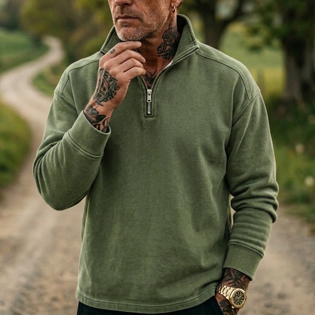 Herren-Denim-Sweatshirt mit 1/4-Reißverschluss