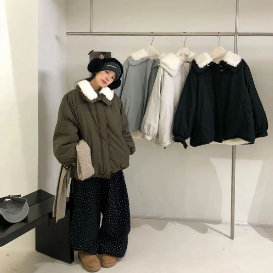Lammfleece-Parka, lässiger Schnitt