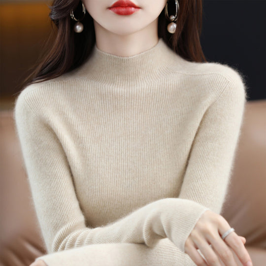 Damen-Rollkragenpullover aus reiner Wolle, nahtlos
