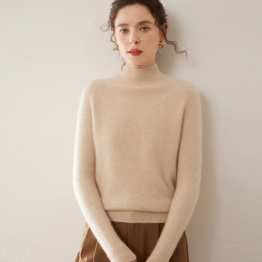 Damen-Kaschmirpullover, Stehkragen, weich und figurschmeichelnd