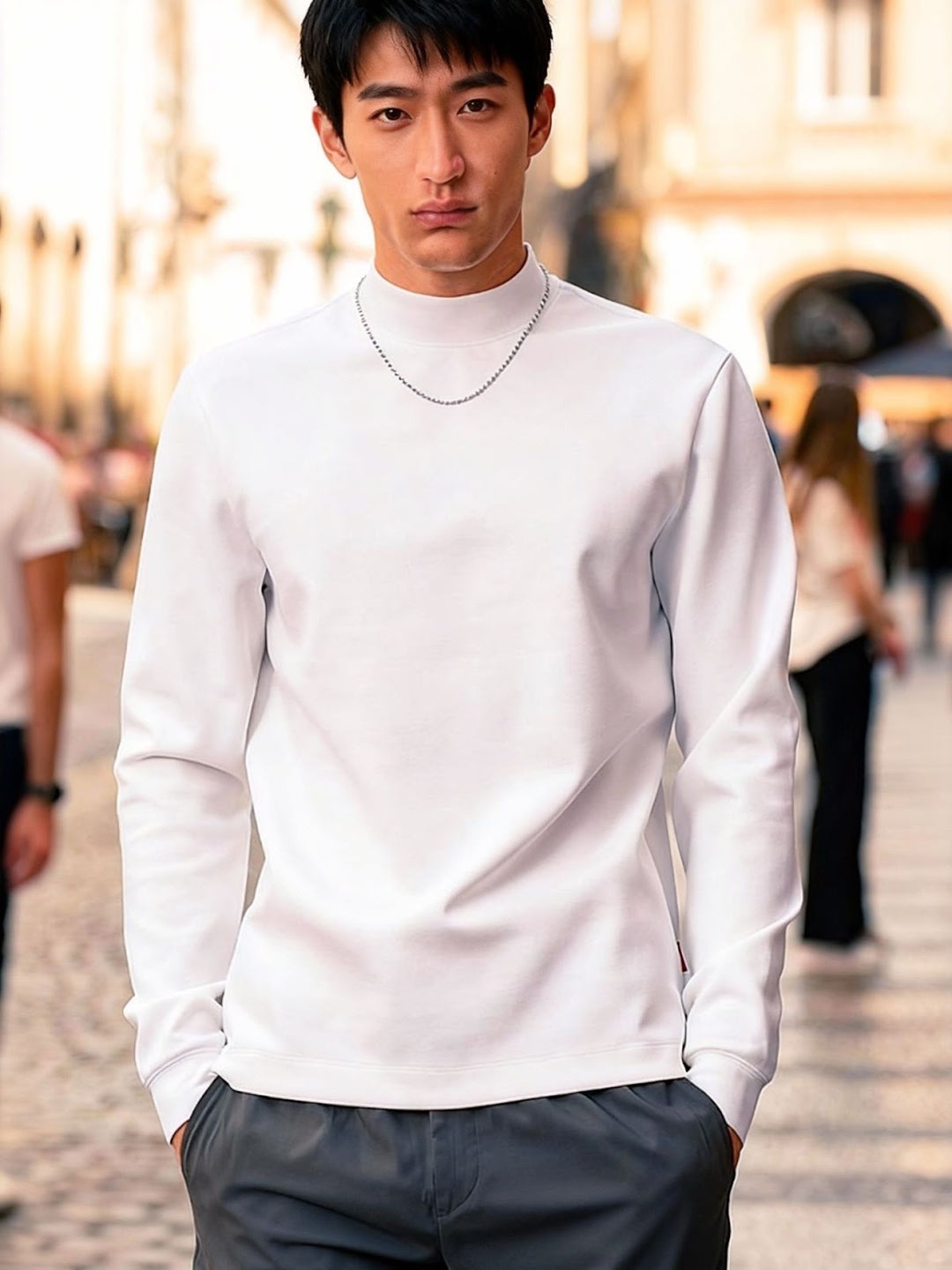 Herren-Langarmshirt mit Stehkragen und Thermofutter
