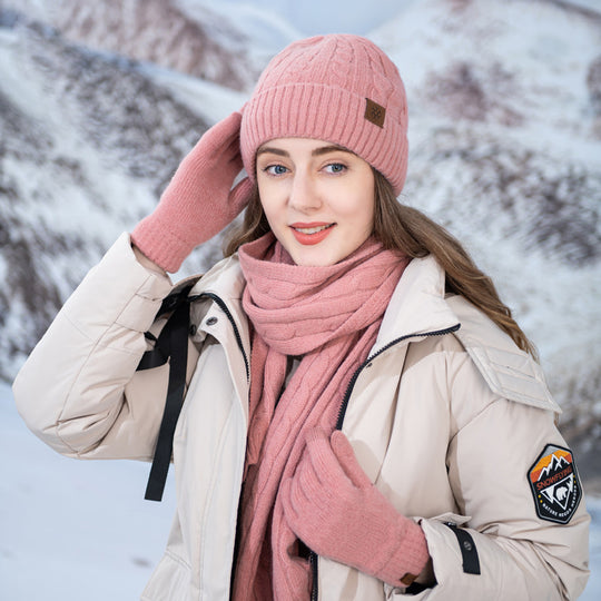 Strick-Set mit Mütze, Schal und Handschuhen
