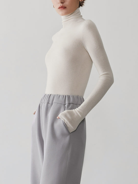 Damen-Kaschmirpullover mit Stehkragen, nahtlos