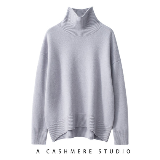 Damen-Kaschmirpullover, hoher Kragen, lockere Passform