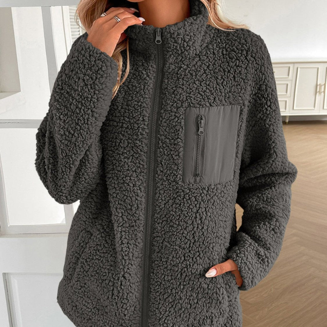 Lässige Winter Zip-Up Fuzzy Jacke für Damen