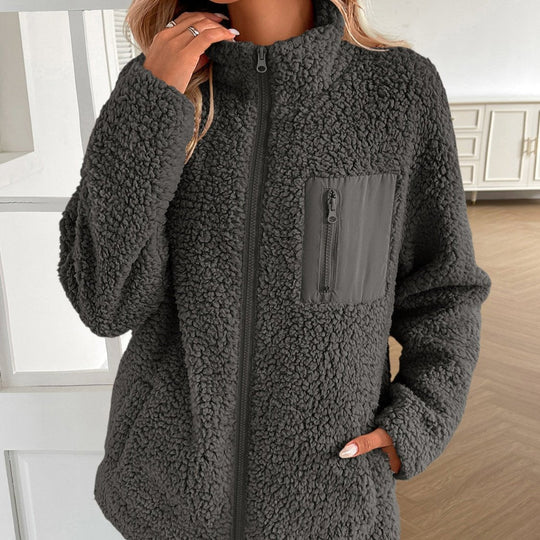 Lässige Winter Zip-Up Fuzzy Jacke für Damen