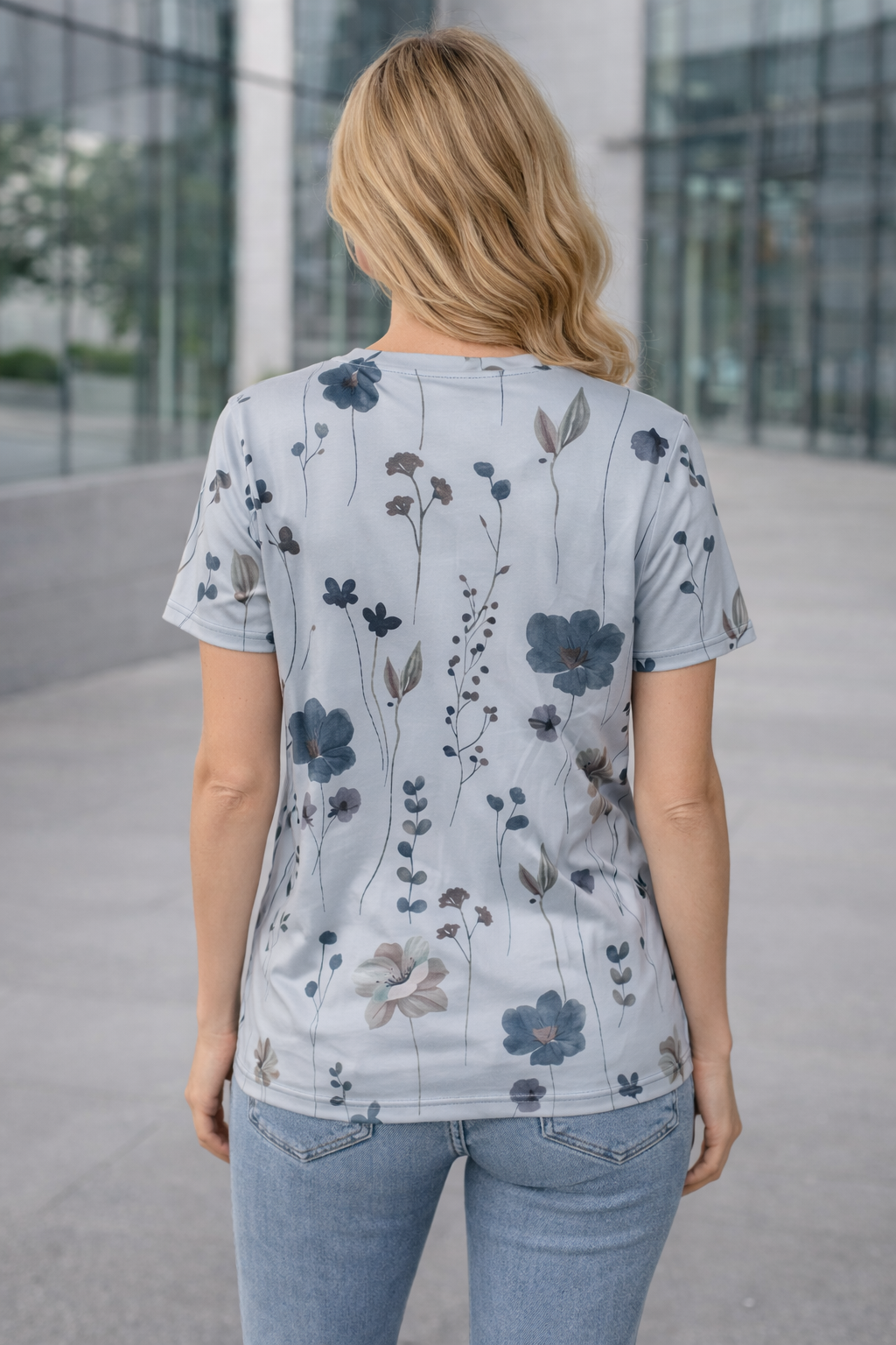 Damen Casual Oberteil mit floralem Muster und V-Ausschnitt