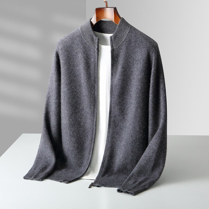 Herren-Strickjacke aus reiner Wolle, Stehkragen, 500g