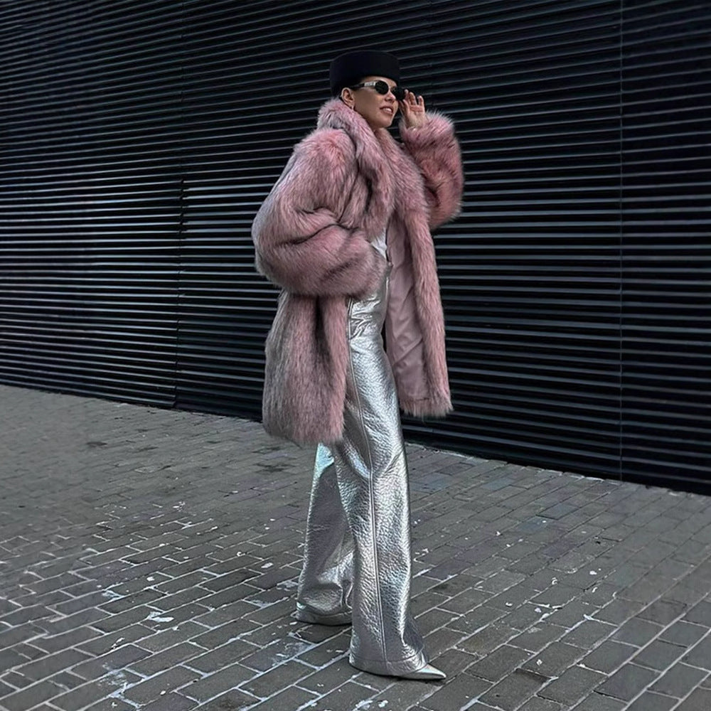 Flauschige Kunstfell-Strickjacke für Damen