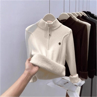 Damen-Strickpullover mit Stehkragen und Reißverschluss