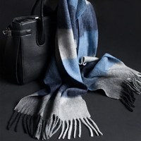 Grey Blue Large Check Scarf