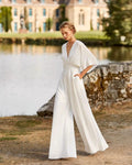 ShopNory Damen Jumpsuit mit V-Ausschnitt und weitem Bein