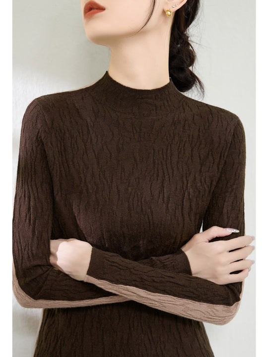 Damen-Strickpullover mit Struktur, Stehkragen, wendbar