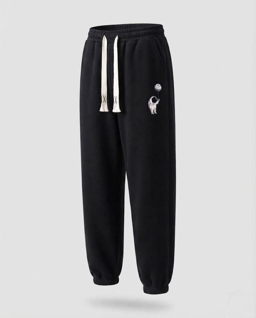 Herren gefütterte Fleece Jogginghose mit Kordelzug, elastischen Bündchen und Astronauten Druck Shop nory