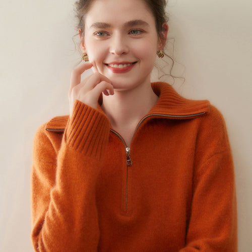 Damen-Kaschmirpullover mit Reißverschluss