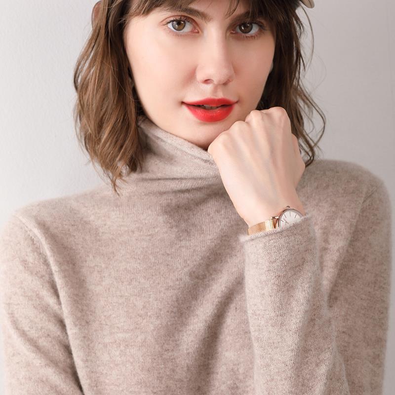 Damen-Wollpullover mit Stehkragen aus reiner Wolle