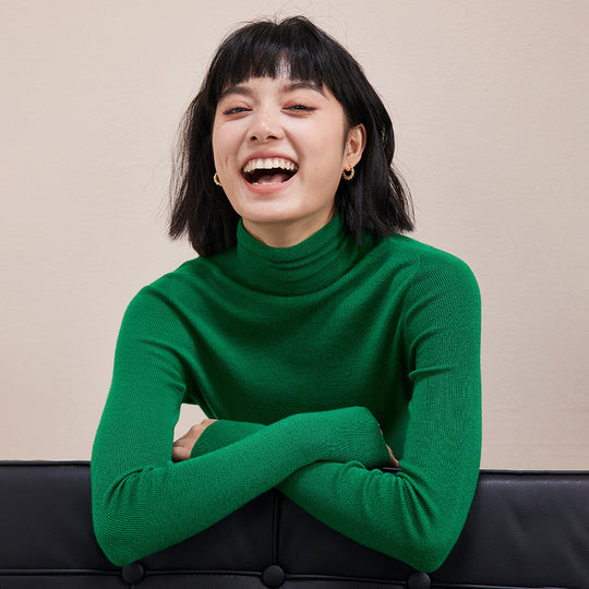 Damen-Wollpullover mit Stehkragen, 100% Wolle