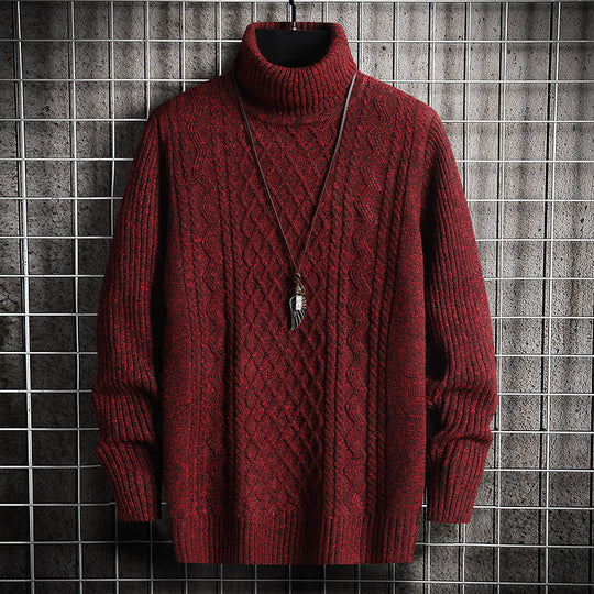 Herren-Strickpullover, Rollkragen, Rautenmuster, schmal