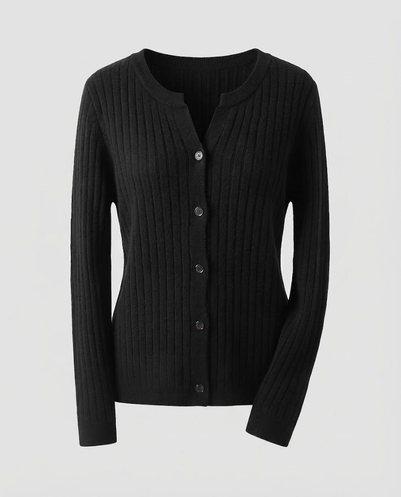 Damen Gestrickter Rippen-Cardigan mit dezentem V-Ausschnitt und Knopfleiste Shop Nory
