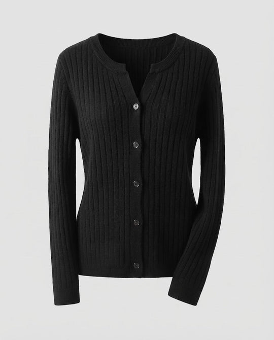 Damen Gestrickter Rippen-Cardigan mit dezentem V-Ausschnitt und Knopfleiste Shop Nory