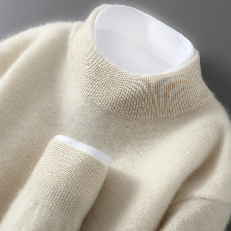 Herren-Wollpullover, Halbkragen, Strick, locker geschnitten