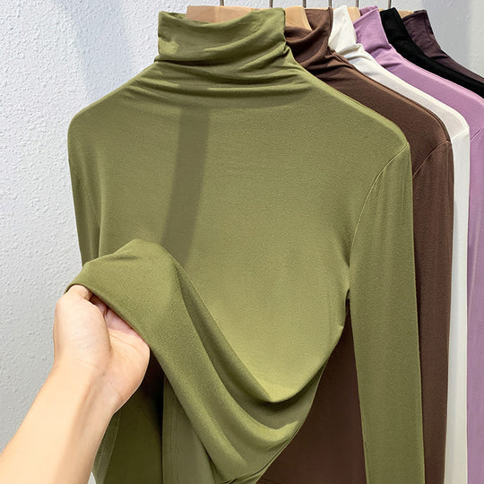 Damen-Langarmshirt mit Stehkragen und Rippstruktur