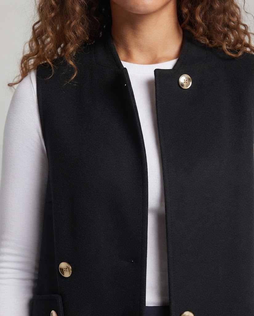Damen Ärmellose lange Wollmix‑Weste mit Stehkragen und Zierknopfleiste Shop Nory