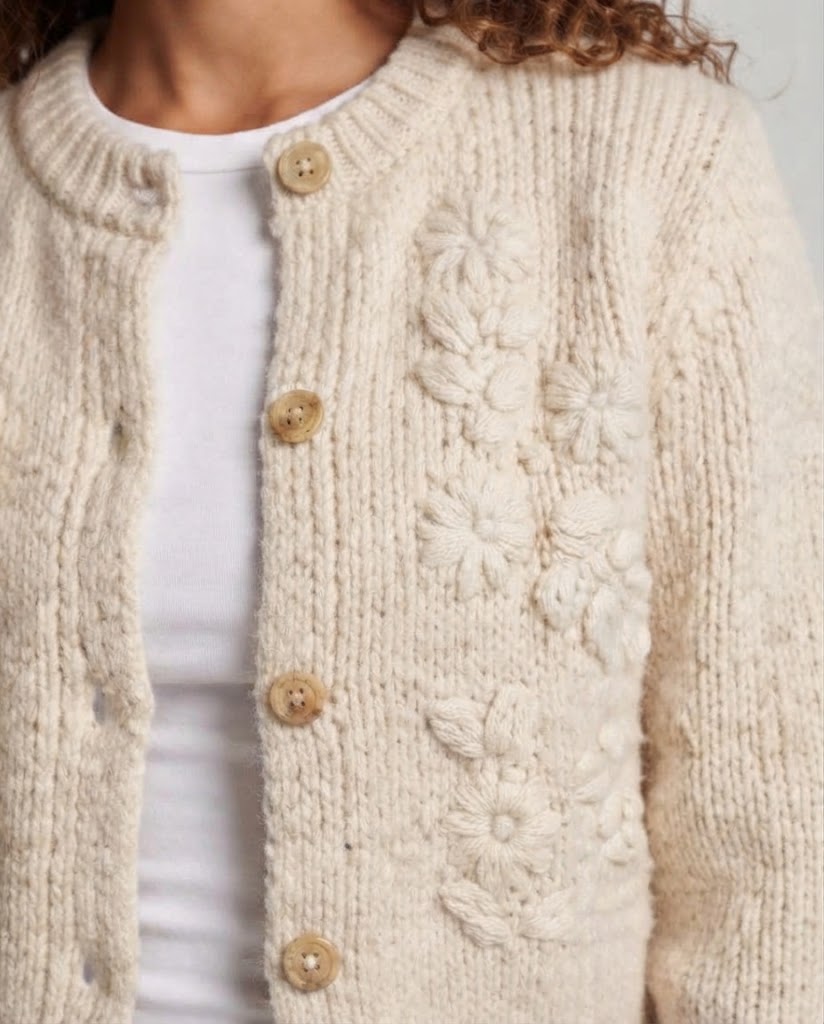 Damen Grobstrick-Cardigan mit Bobble‑Details, Rundhalsausschnitt und Perlmuttknopfleiste Shop Nory