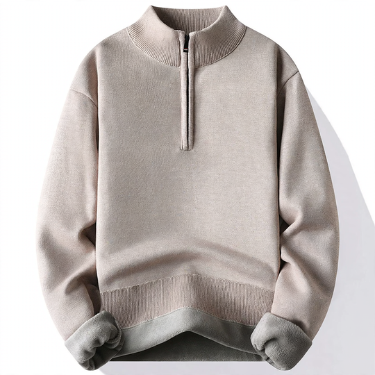 Gefütterter Herren-Strickpullover mit Reißverschluss