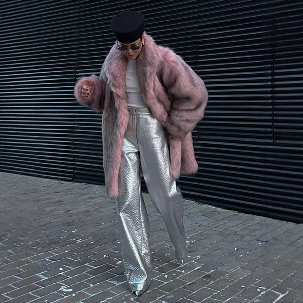 Flauschige Kunstfell-Strickjacke für Damen