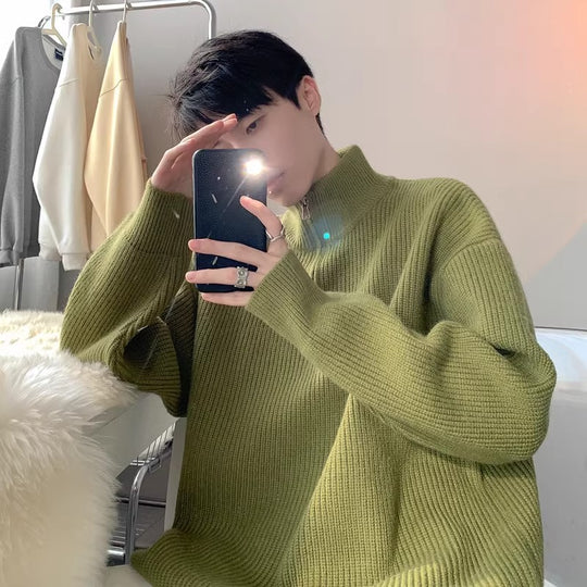 Lockerer Herren-Strickpullover mit Reißverschluss