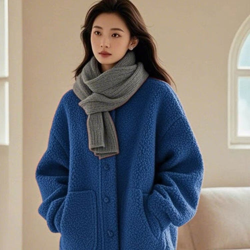 Lammfleece-Mantel für Damen, lockere Passform