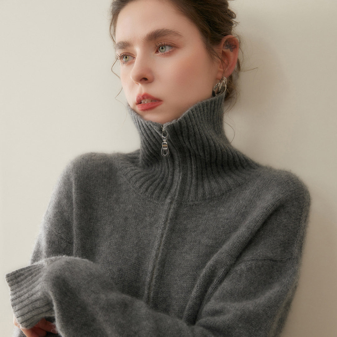 Damen-Kaschmirpullover mit Reißverschluss