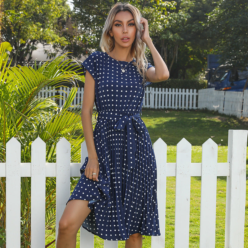 Elegantes Polka Dot Midi Kleid mit Kurzem Ärmel für Damen