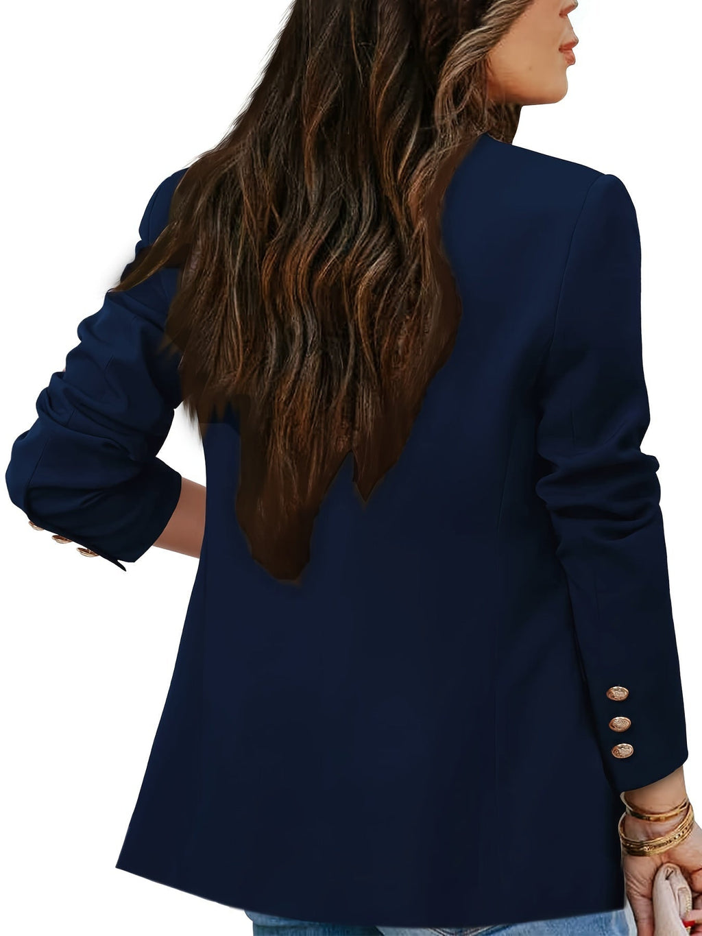 Lange Elegante Damenblazer Mit Doppelter Knopfleiste