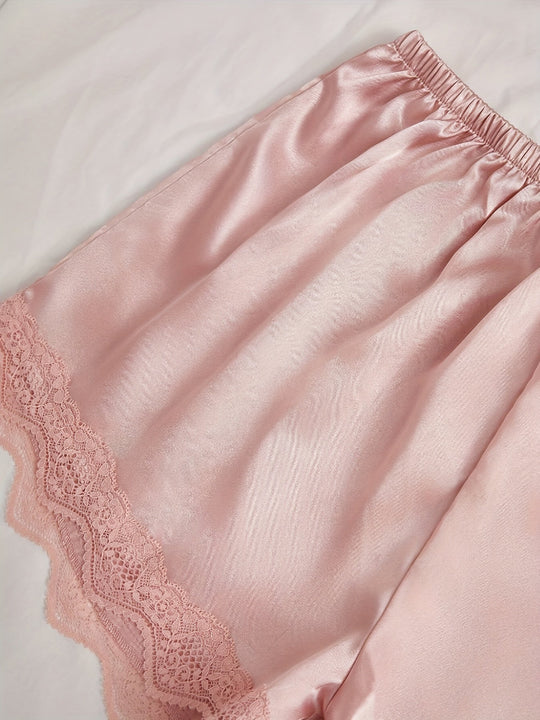 Satin 4-teiliger Pyjama-Set mit Spitzenbesatz für Frauen - Ideal für alle Jahreszeiten