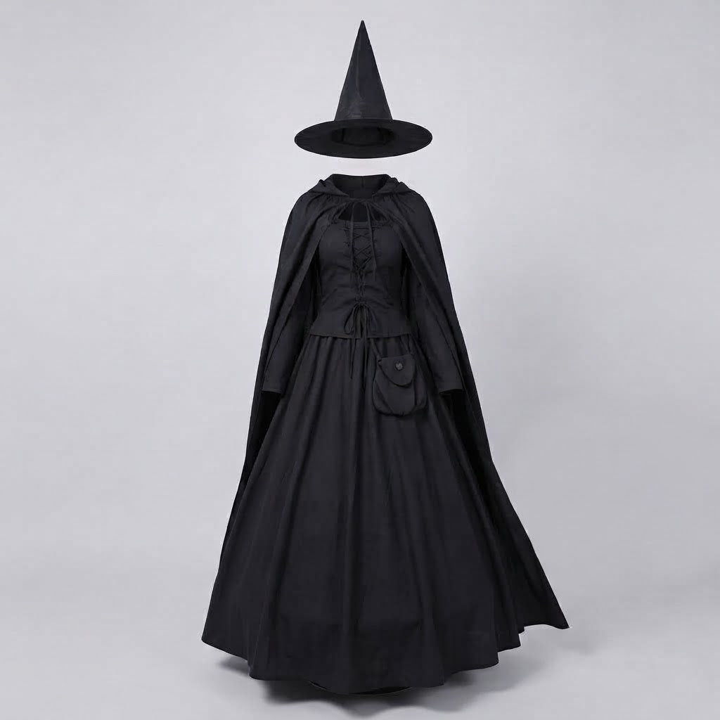 Damen Hexen Kostüm mit abnehmbarem Umhang und Hut Shop Nory
