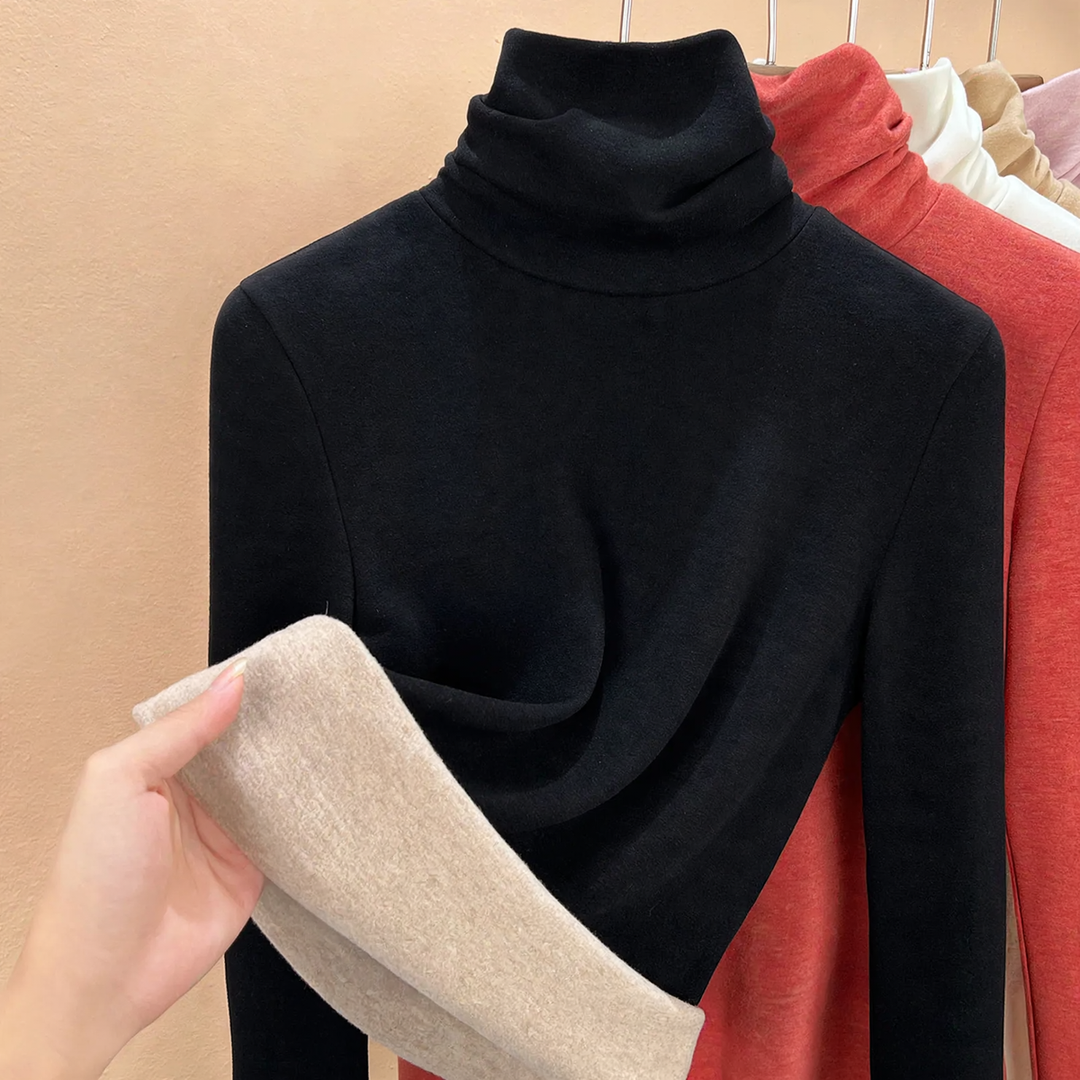 Gefütterter Strickpullover mit hohem Kragen