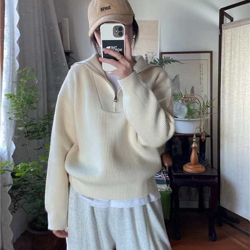 Damen-Strickpullover mit Reißverschluss und Rippstrick