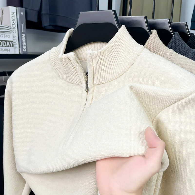 Warmer Herren-Strickpullover mit Futter und Reißverschluss