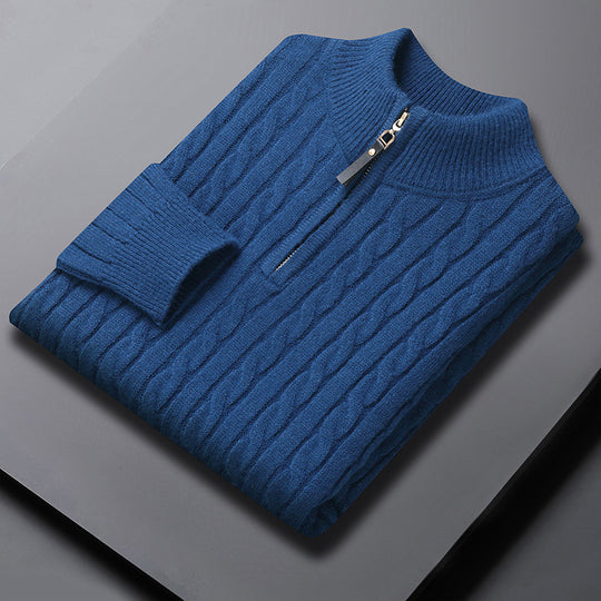 Herren-Strickpullover mit Zopfmuster und Reißverschluss
