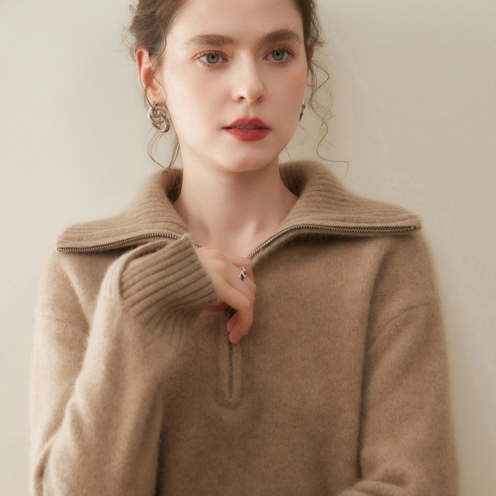 Damen-Kaschmirpullover mit Reißverschluss