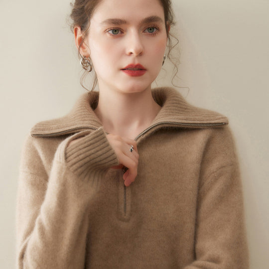 Damen-Kaschmirpullover mit Reißverschluss
