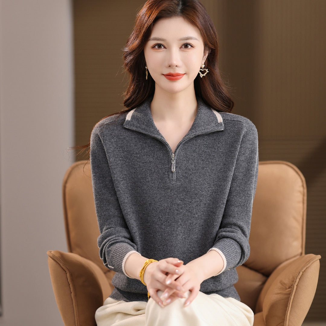 Damen-Polo-Strickpullover mit Reißverschluss