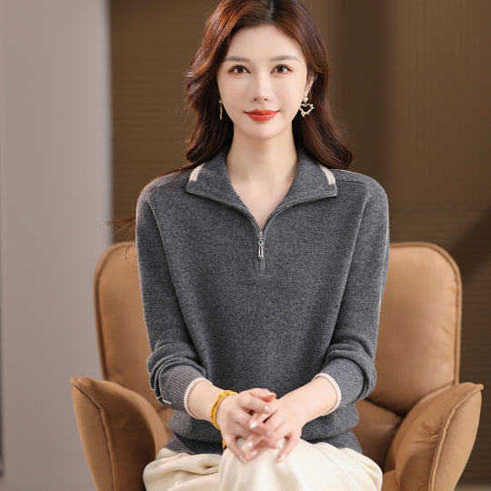 Damen-Polo-Strickpullover mit Reißverschluss