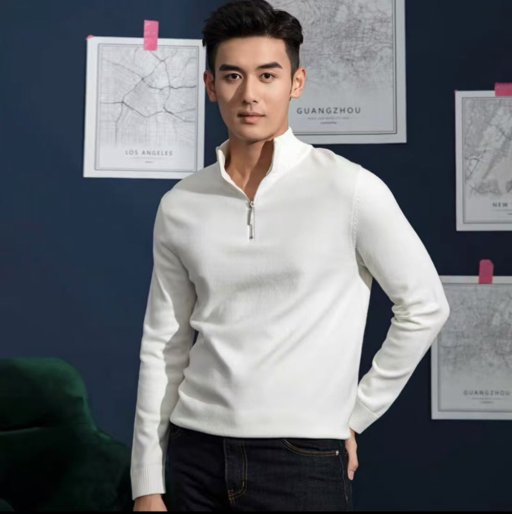 Herren-Strickpullover mit Stehkragen und Reißverschluss