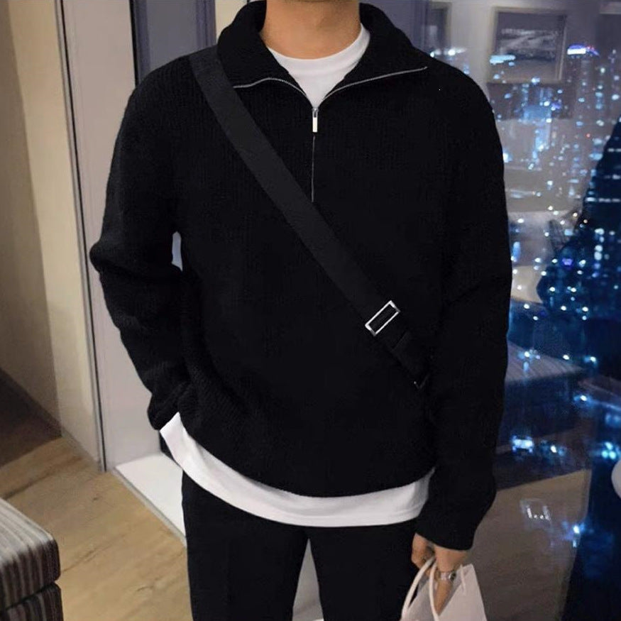 Herren Strickpullover mit Stehkragen und Reißverschluss